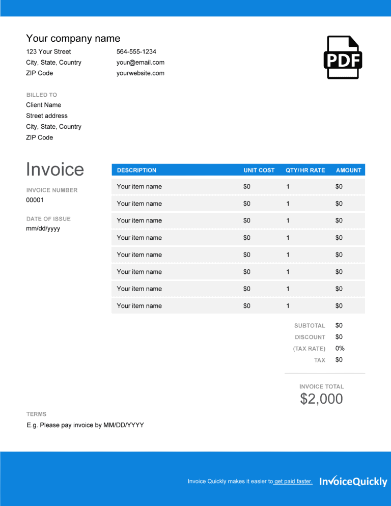 Professional Invoices Template from invoicequickly.com